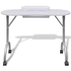 vidaXL Mesa de manicura plegable con ruedas blanco  