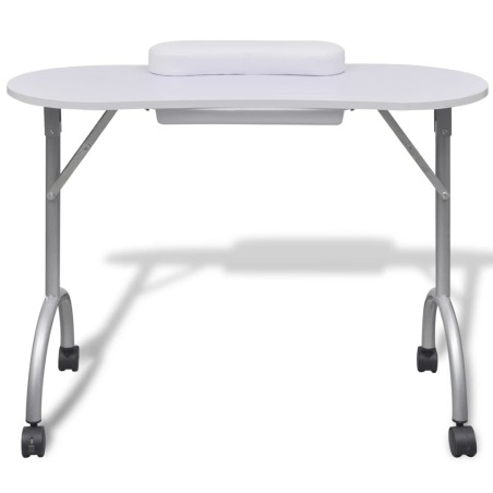 vidaXL Mesa de manicura plegable con ruedas blanco  