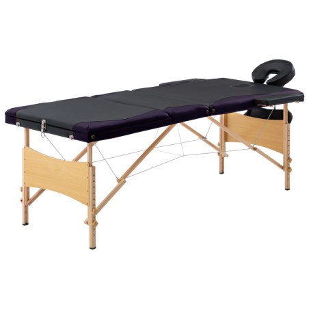 vidaXL Camilla de masaje plegable 3 zonas madera negro y morado