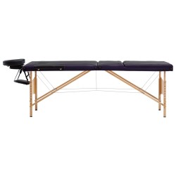 vidaXL Camilla de masaje plegable 3 zonas madera negro y morado
