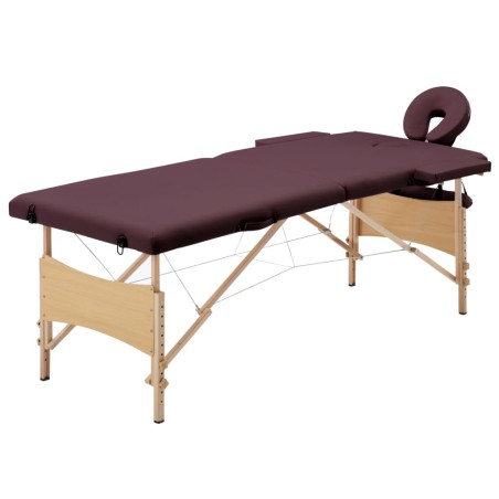 vidaXL Camilla de masaje plegable 2 zonas madera morado vino