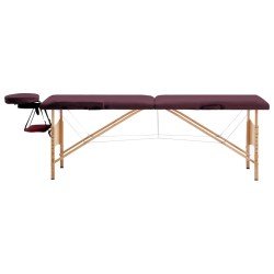  vidaXL Camilla de masaje plegable 2 zonas madera morado vino