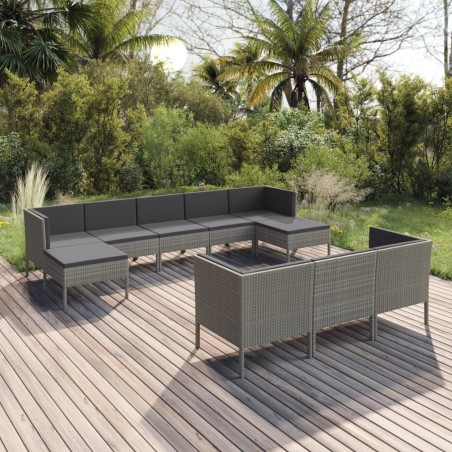 vidaXL Set de muebles de jardín 10 pzas y cojines ratán sintético gris