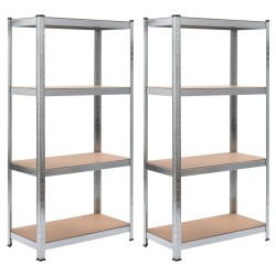 vidaXL Estantería 4 niveles 2 uds acero madera contrachapada plateado