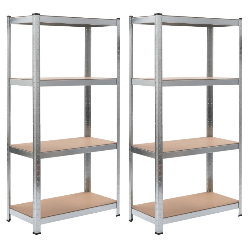 vidaXL Estantería 4 niveles 2 uds acero madera contrachapada plateado vidaXL Estantería 4 niveles 2 uds acero madera contrachapada plateado