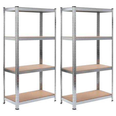 vidaXL Estantería 4 niveles 2 uds acero madera contrachapada plateado