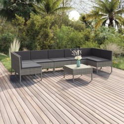 vidaXL Set de muebles de jardín 8 pzas y cojines ratán sintético gris