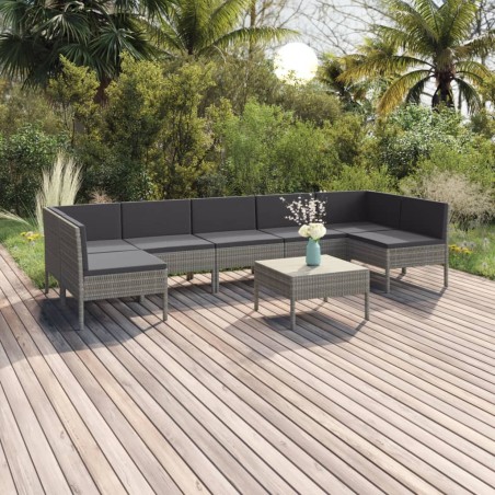 vidaXL Set de muebles de jardín 8 pzas y cojines ratán sintético gris