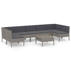 vidaXL Set de muebles de jardín 8 pzas y cojines ratán sintético gris