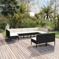 vidaXL Set de muebles de jardín 9 pzas y cojines ratán sintético negro