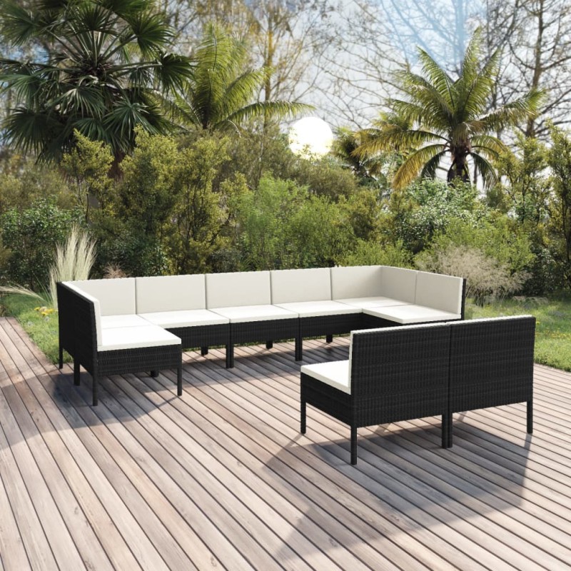 vidaXL Set de muebles de jardín 9 pzas y cojines ratán sintético negro vidaXL Set de muebles de jardín 9 pzas y cojines ratán sintético negro
