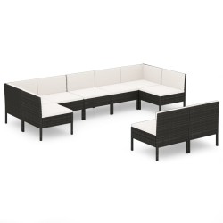 vidaXL Set de muebles de jardín 9 pzas y cojines ratán sintético negro