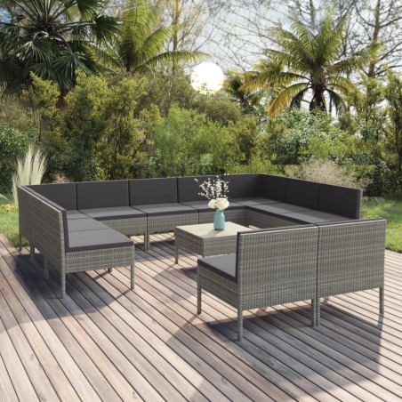 vidaXL Set de muebles de jardín 12 pzas y cojines ratán sintético gris