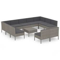 vidaXL Set de muebles de jardín 12 pzas y cojines ratán sintético gris