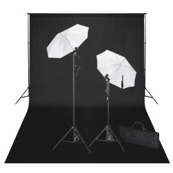 vidaXL Kit de estudio fotográfico telón fondo negro 600x300 cm y luces 