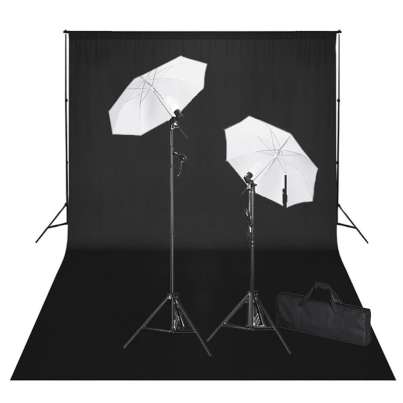 vidaXL Kit de estudio fotográfico telón fondo negro 600x300 cm y luces vidaXL Kit de estudio fotográfico telón fondo negro 600x300 cm y luces