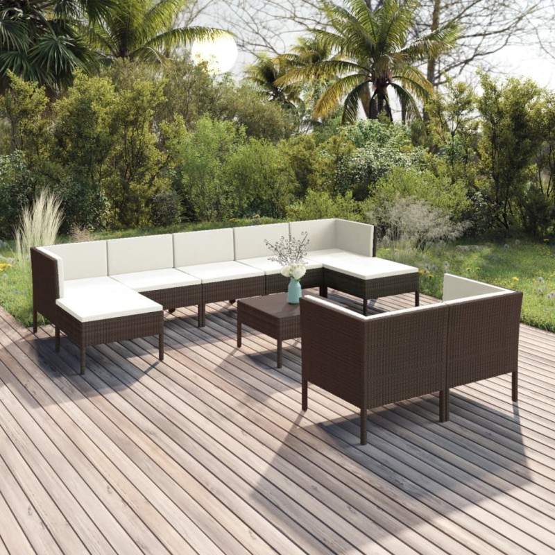 vidaXL Set muebles de jardín 10 pzas y cojines ratán sintético marrón vidaXL Set muebles de jardín 10 pzas y cojines ratán sintético marrón