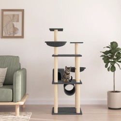 vidaXL Rascador para gatos con postes de sisal gris oscuro 141 cm