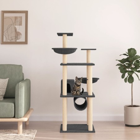 vidaXL Rascador para gatos con postes de sisal gris oscuro 141 cm