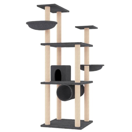 vidaXL Rascador para gatos con postes de sisal gris oscuro 141 cm