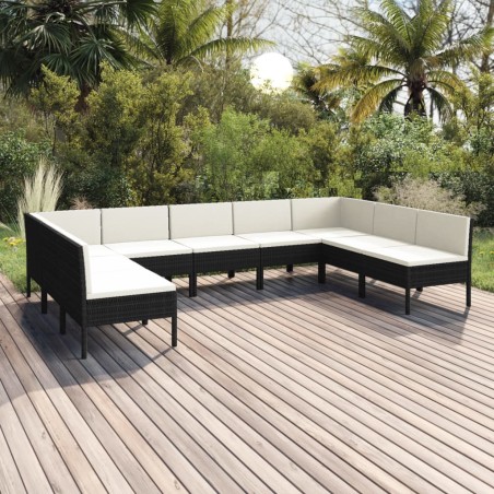 vidaXL Set de muebles de jardín 9 pzas y cojines ratán sintético negro