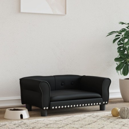 vidaXL Cama para perros de cuero sintético negra 70x45x30 cm
