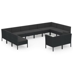 vidaXL Set muebles de jardín 12 pzas y cojines ratán sintético negro