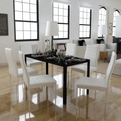  vidaXL Conjunto de mesa de comedor 7 piezas blanco y negro