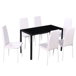  vidaXL Conjunto de mesa de comedor 7 piezas blanco y negro