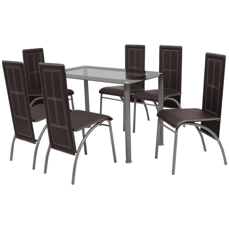 vidaXL Conjunto de Comedor Elegante y Cómodo de Siete Piezas Color Marrón vidaXL Conjunto de Comedor Elegante y Cómodo de Siete Piezas Color Marrón
