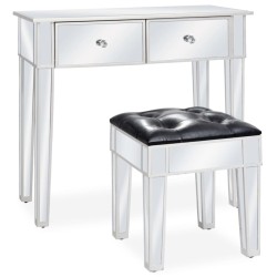 vidaXL Tocador espejado con taburete de MDF y vidrio