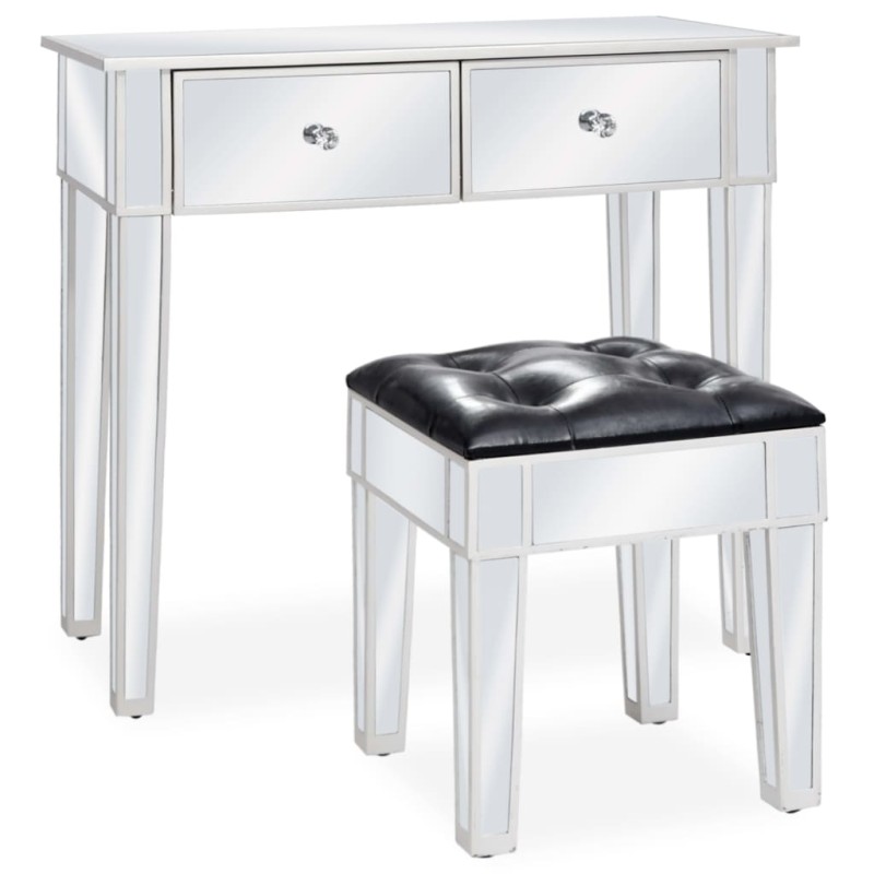 vidaXL Tocador espejado con taburete de MDF y vidrio vidaXL Tocador espejado con taburete de MDF y vidrio