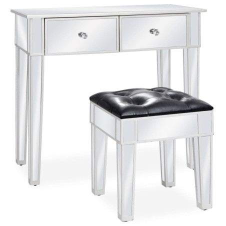 vidaXL Tocador espejado con taburete de MDF y vidrio