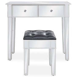 vidaXL Tocador espejado con taburete de MDF y vidrio