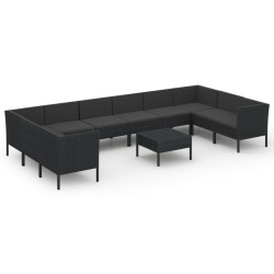 vidaXL Set de muebles de jardín 11 pzas cojines ratán sintético negro