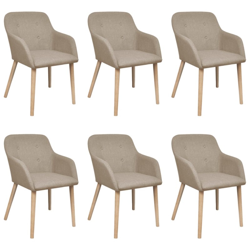 vidaXL Sillas de comedor 6 uds tela beige y madera maciza de roble vidaXL Sillas de comedor 6 uds tela beige y madera maciza de roble