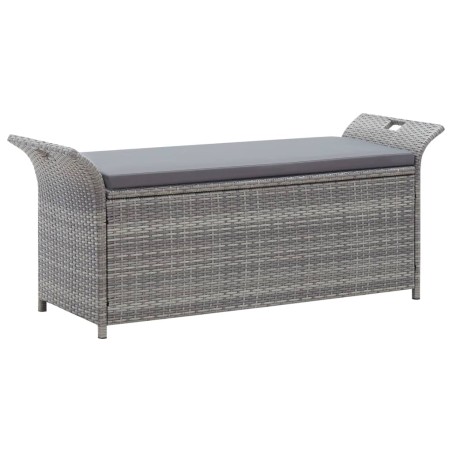 vidaXL Banco de almacenaje con cojín ratán sintético gris 138 cm