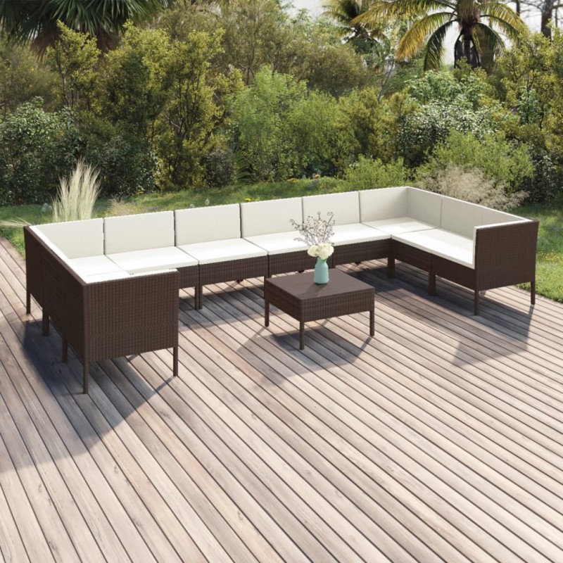 vidaXL Set muebles de jardín 11 pzas y cojines ratán sintético marrón vidaXL Set muebles de jardín 11 pzas y cojines ratán sintético marrón
