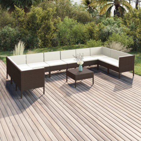 vidaXL Set muebles de jardín 11 pzas y cojines ratán sintético marrón