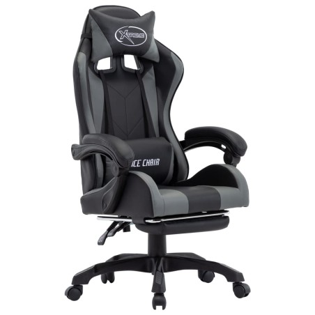 vidaXL Silla gaming con reposapiés cuero sintético gris y negro