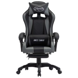vidaXL Silla gaming con reposapiés cuero sintético gris y negro