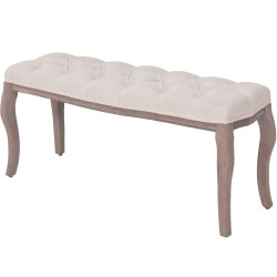 vidaXL Banco de madera maciza y lino blanco crema 110x38x48 cm 