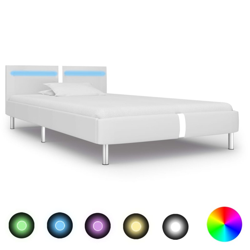 vidaXL Estructura de cama con LED de cuero sintético blanco 90x200 cm vidaXL Estructura de cama con LED de cuero sintético blanco 90x200 cm
