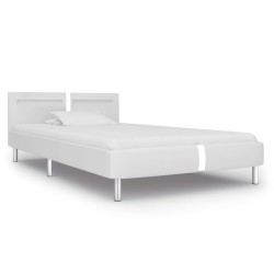 vidaXL Estructura de cama con LED de cuero sintético blanco 90x200 cm