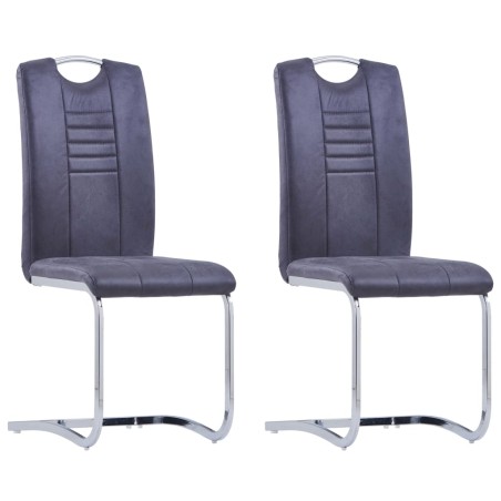 vidaXL Sillas de comedor voladizas 2 uds piel de ante artificial gris