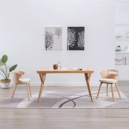 vidaXL Sillas de comedor 2 uds madera curvada y cuero sintético crema