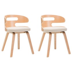vidaXL Sillas de comedor 2 uds madera curvada y cuero sintético crema