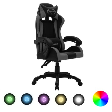 vidaXL Silla gaming con luces LED RGB cuero sintético gris y negro