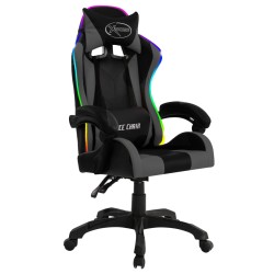 vidaXL Silla gaming con luces LED RGB cuero sintético gris y negro