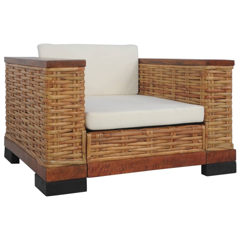 vidaXL Sillón con cojines de ratán natural marrón vidaXL Sillón con cojines de ratán natural marrón